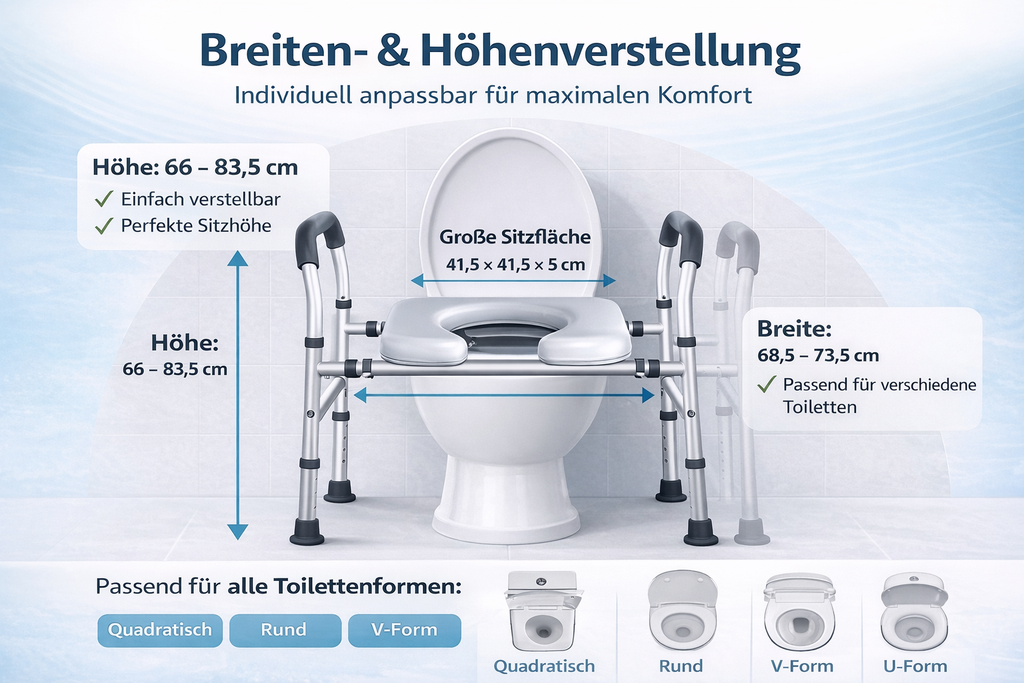 ESPODAY Badezimmerstuhl  höhen- und breitenverstellbar, klappbar, rutschfest , Aluminium, belastbar bis 150 kg