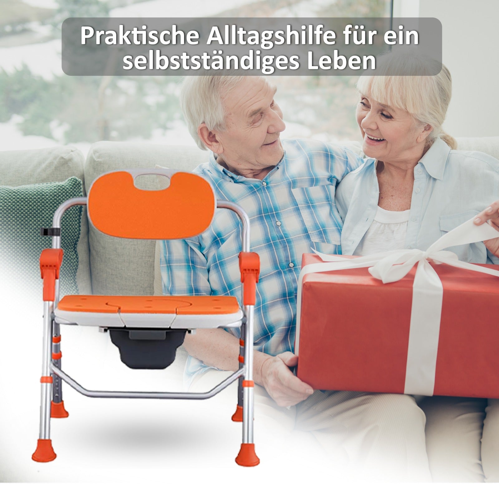 Duschstuhl- höhenverstellbar- faltbar, rutschfest, stabil aus Aluminium, bis 150 kg belastbar.