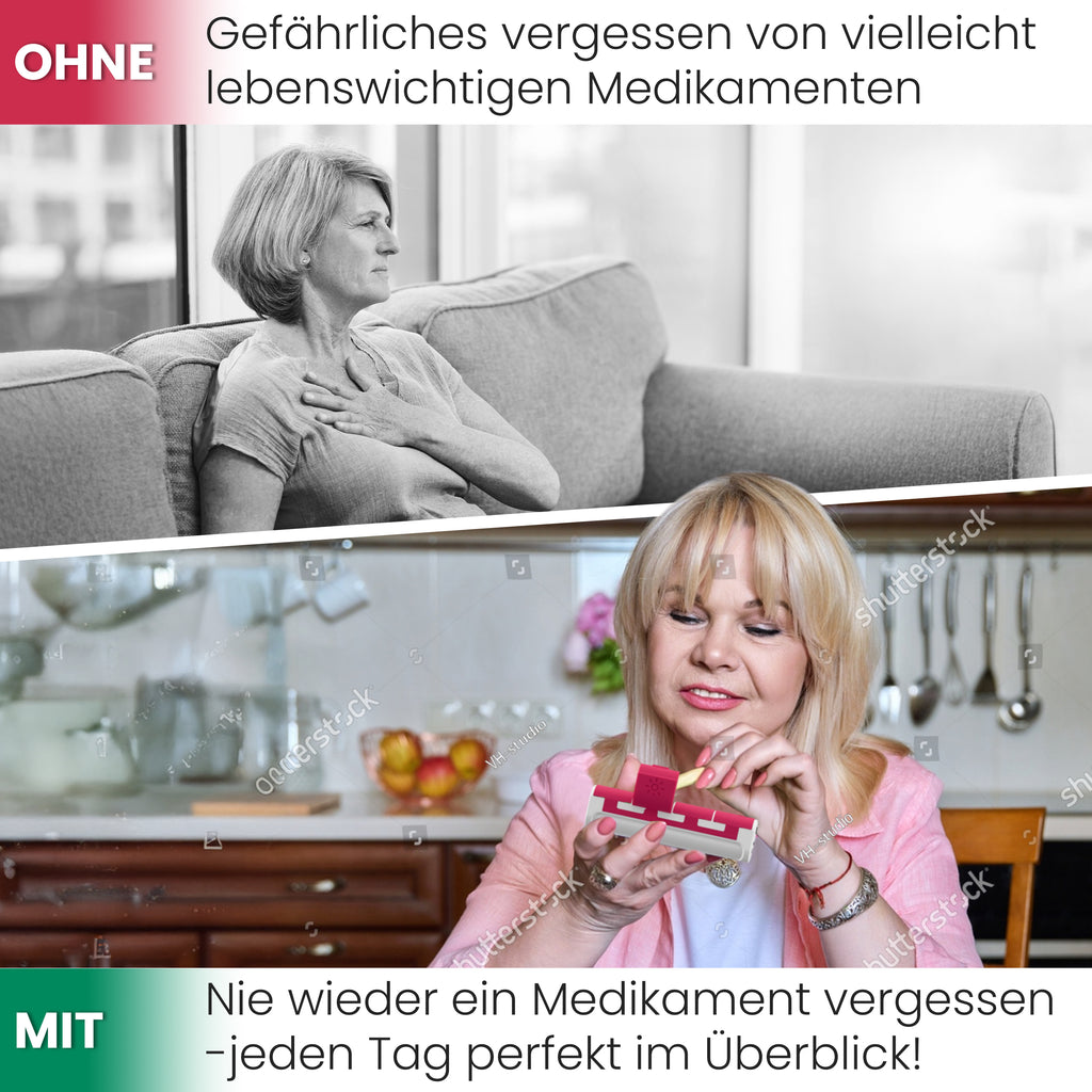 Pillendose 7 Tage Tablettenbox 4 Fächer - Magnetisch-kompakt für unterwegs.