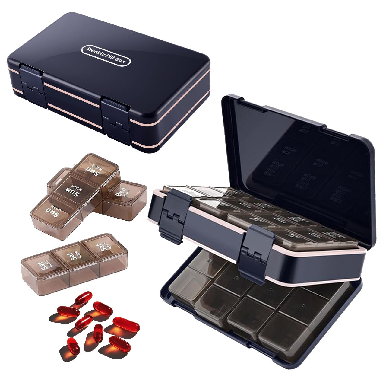 Pillendose 7 tage 3 Fächer+ Fächer für Bedarfsmed- Tablettenbox- Medikamentenbox-Pillenbox