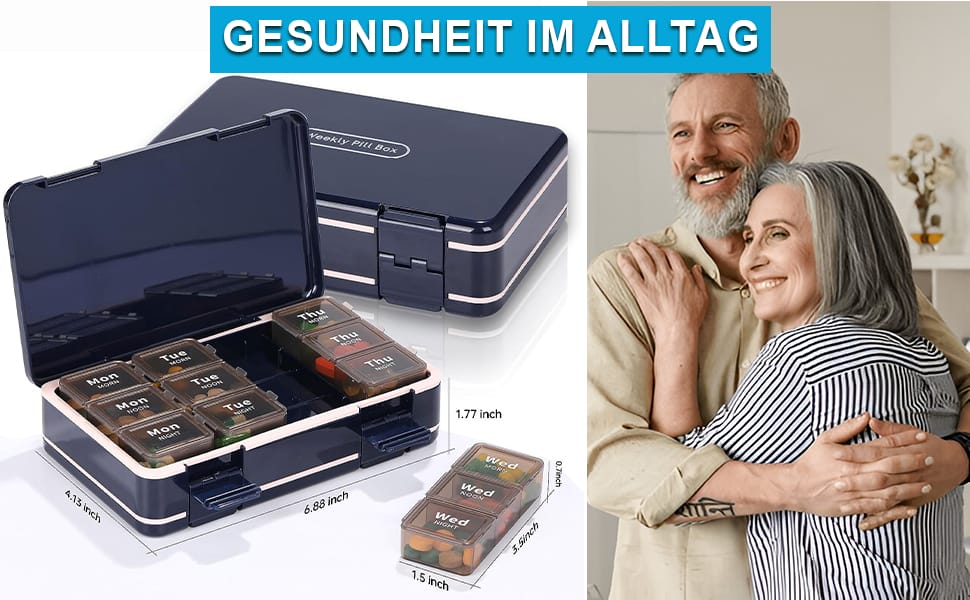 Pillendose 7 tage 3 Fächer+ Fächer für Bedarfsmed- Tablettenbox- Medikamentenbox-Pillenbox