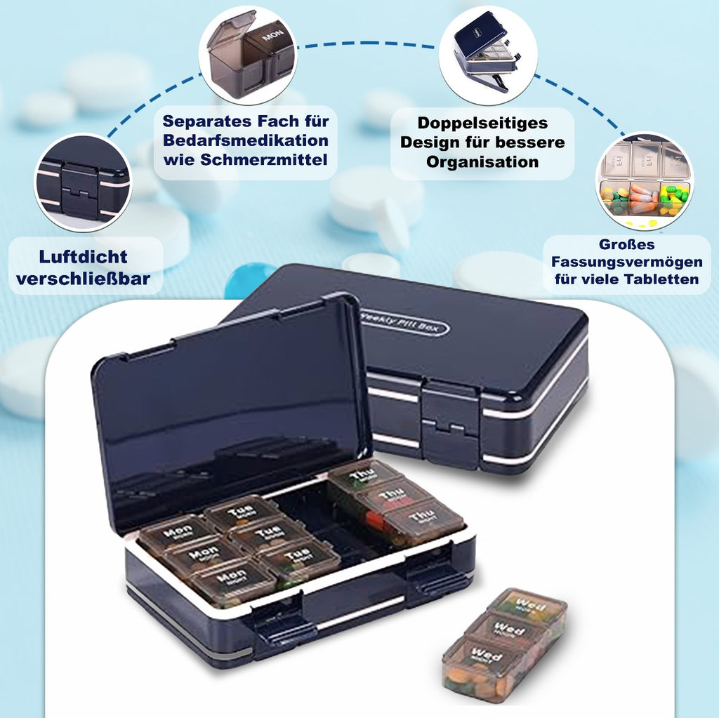Pillendose 7 tage 3 Fächer+ Fächer für Bedarfsmed- Tablettenbox- Medikamentenbox-Pillenbox