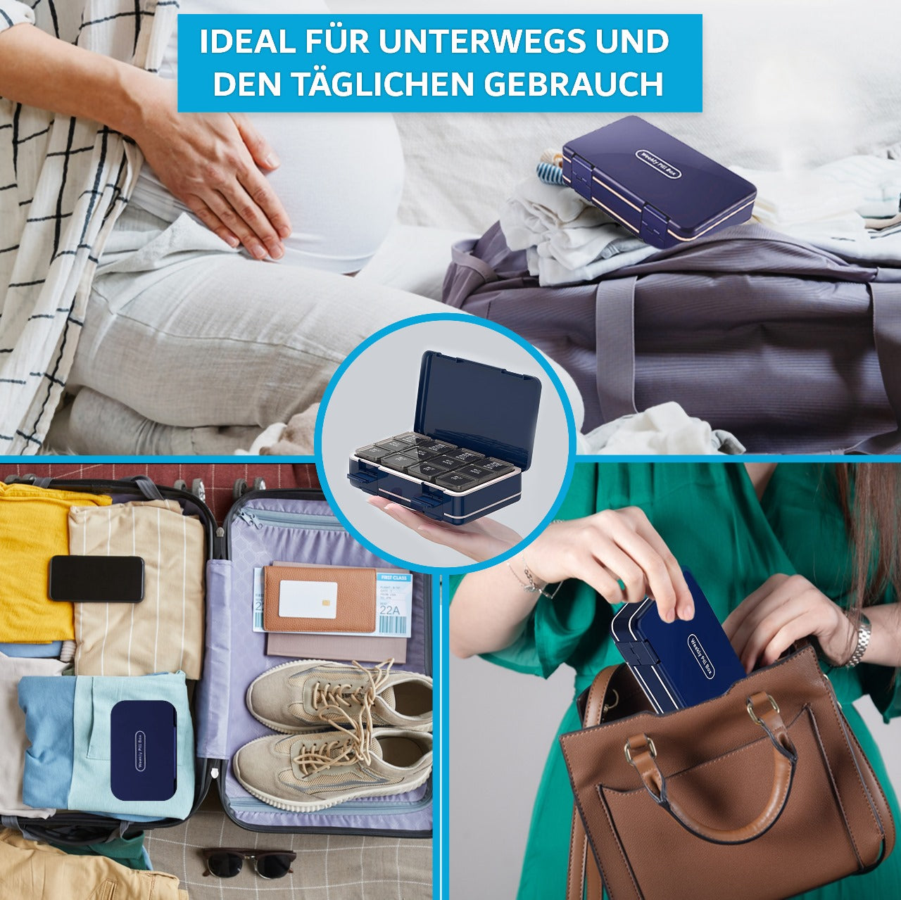 Pillendose 7 tage 3 Fächer+ Fächer für Bedarfsmed- Tablettenbox- Medikamentenbox-Pillenbox