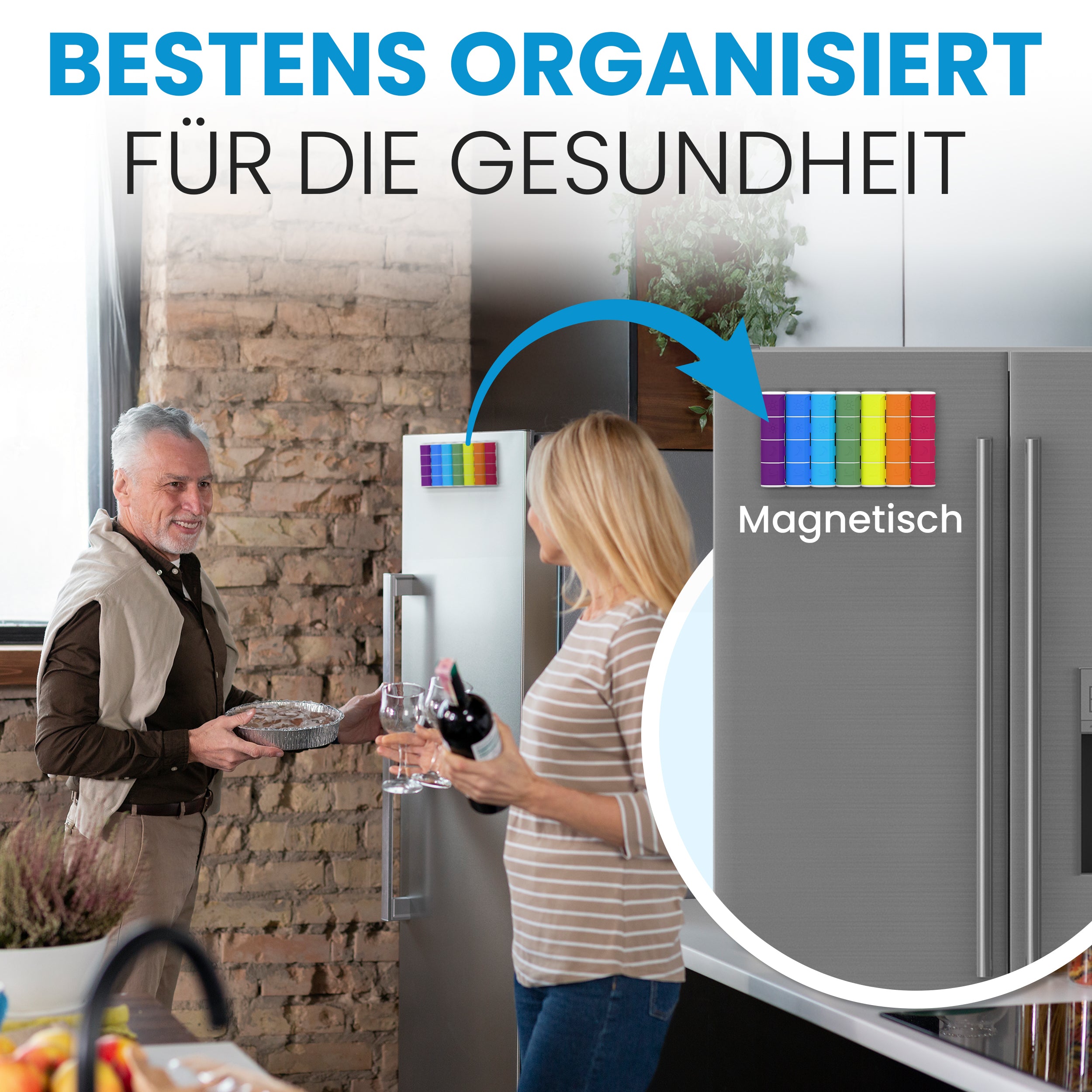 Pillendose 7 Tage Tablettenbox 4 Fächer - Magnetisch-kompakt für unterwegs.