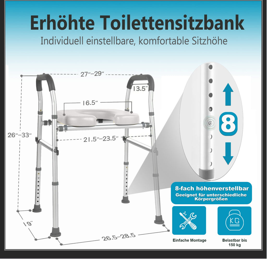 ESPODAY Badezimmerstuhl  höhen- und breitenverstellbar, klappbar, rutschfest , Aluminium, belastbar bis 150 kg