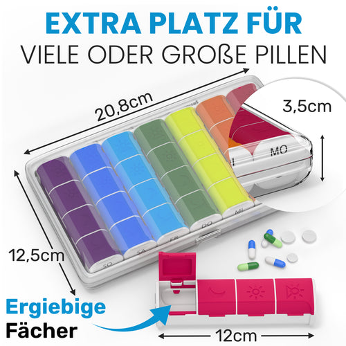 Pillendose 7 Tage Tablettenbox 4 Fächer - Magnetisch-kompakt für unterwegs.