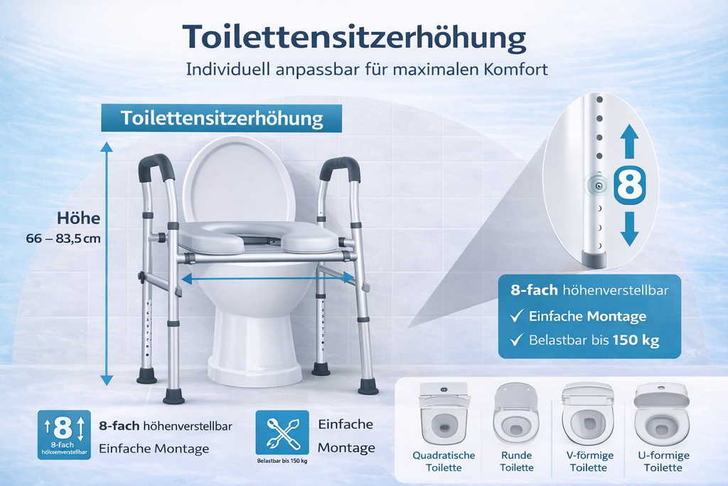 ESPODAY Badezimmerstuhl  höhen- und breitenverstellbar, klappbar, rutschfest , Aluminium, belastbar bis 150 kg