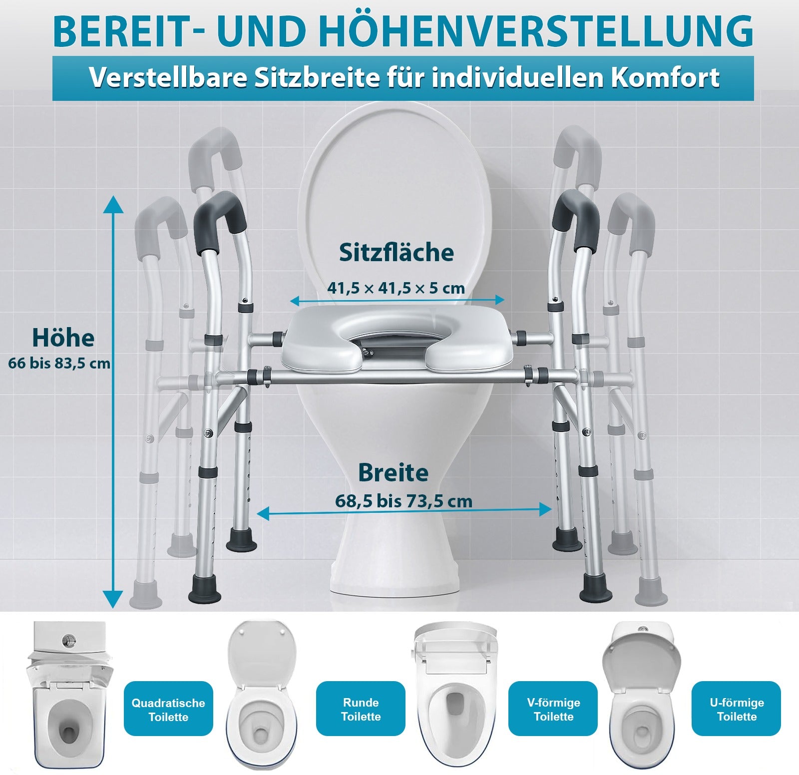 ESPODAY Badezimmerstuhl  höhen- und breitenverstellbar, klappbar, rutschfest , Aluminium, belastbar bis 150 kg